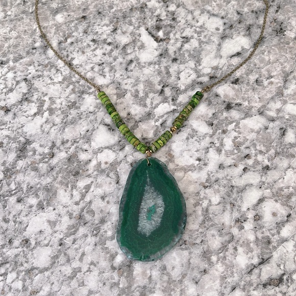 PANACEA Long Stone Pendant Necklace, Green - Picture 3 of 13